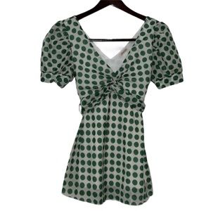 Papaya Green Dot Knot Front Blouse, M